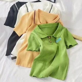 DODO เสื้อโปโลน่ารักอะโวคาโดกรีนแจ็คเก็ตผู้หญิงคลื่นลูกใหม่ของเกาหลีผอมผอมแขนสั้นนักเรียน 4963#