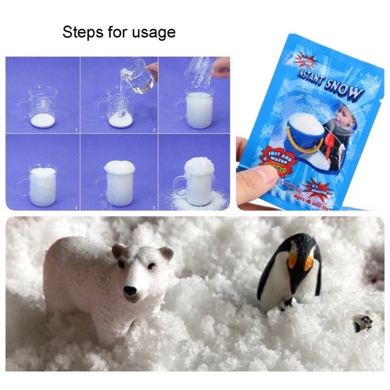 Sensory play หิมะเทียม 8g Instant snow พร้อมส่งจากไทย