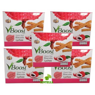 ครูยุ วีบูสท์ บิสกิต รสลิ้นจี่ 4 แพ็ค x 5 กล่อง Kru Yu Vboost Gluten Free Biscuits Lychee Natural Ingredients