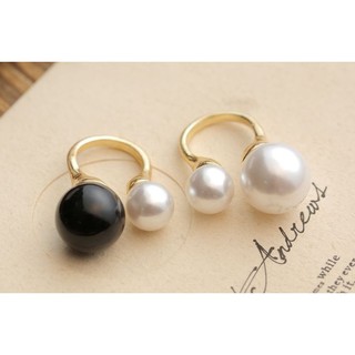 1pcs Chic Fashion Double Pearl White Black Opening Adjustable Ring Gift New