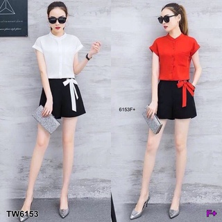 👗Pfashion [ส่งไว!!🚛] P6153  Set 2 ชิ้น เสื้อแขนสั้น+กางเกงขาสั้นผูกโบว์  Set of 2 pieces. Short sleeve shirt +