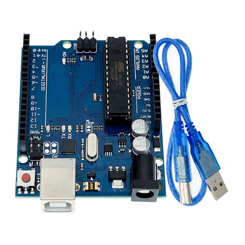 บอร์ดควบคุมไมโครคอนโทรลเลอร์ Uno R3 พร้อมสายเคเบิล USB สีฟ้า สําหรับ ...