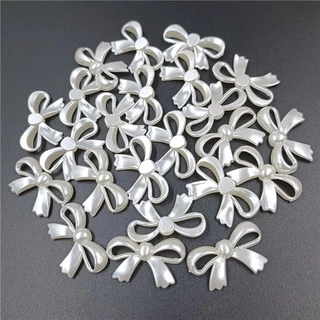 จี้ลูกปัดไข่มุกเทียม ABS ประดับโบว์ สีขาว สําหรับทําเครื่องประดับ ต่างหู DIY 20 ชิ้น
