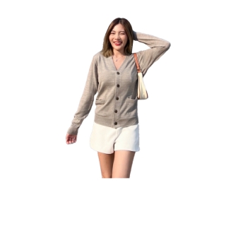 เสื้อไหมพรหมคาร์ดิแกน เสื้อคลุมไหมพรหม Muji : Wool Silk Washable V-Neck Wide Cardigan #10785146439 ok