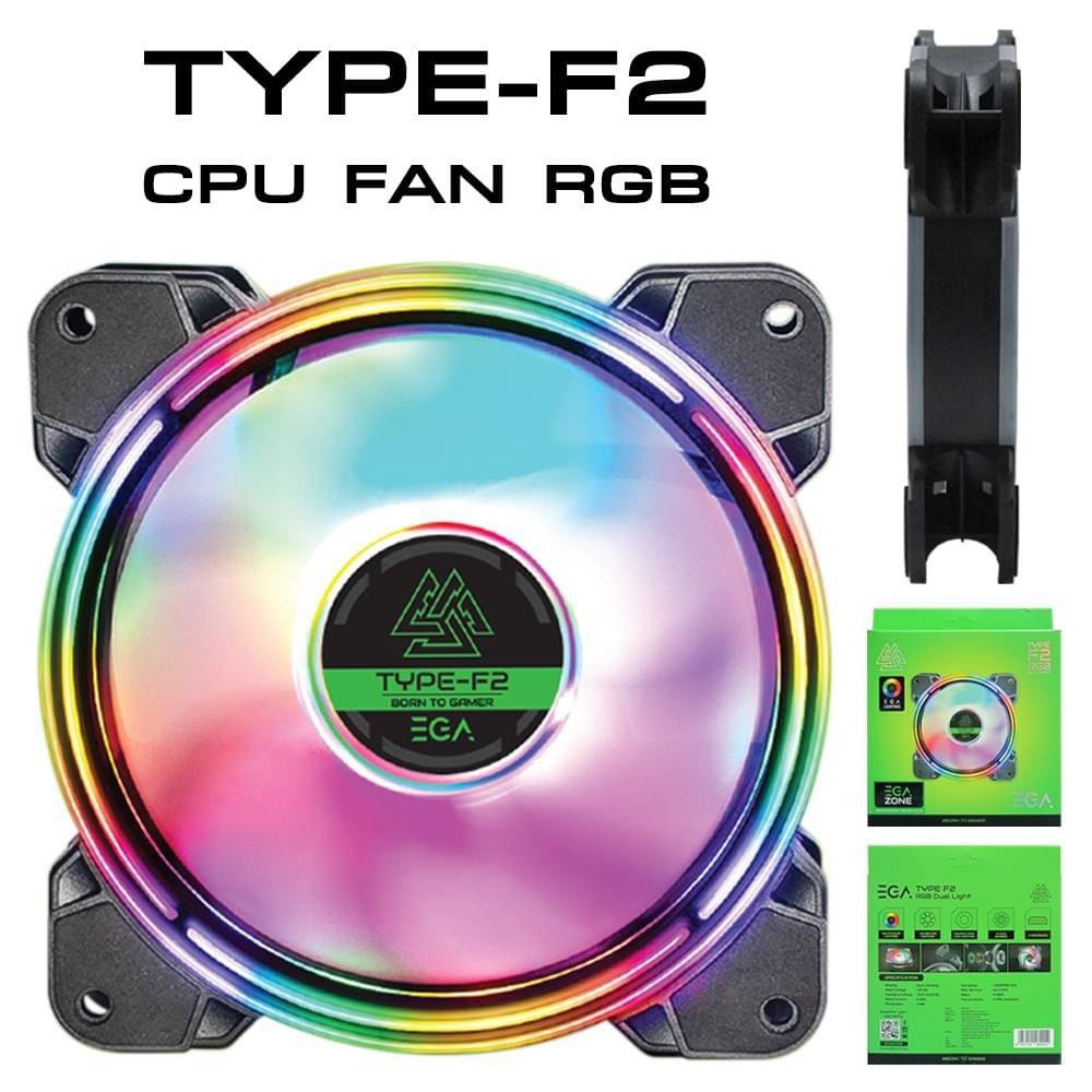 พัดลมเคส RGB EGA Type F2 Cooling FAN PC 120mm พัดลมคอมพิวเตอร์