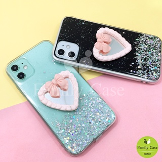 Vivo V21/Y12/Y15/Y17/Y20/Y20s/Y12s/Y21 เคสมือถือ TPU เคลือบเจลกากเพชรกริตเตอร์ไล่สีติดกระจกหัวใจ