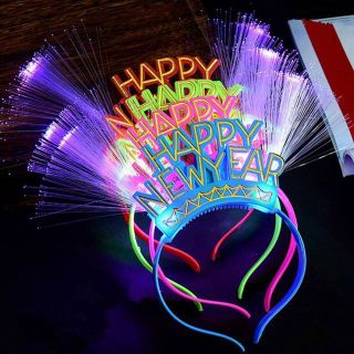 Happy New Year LED ผม Hoop กระพริบแถบคาดศีรษะ Crown Heart Light Up Hairbands อุปกรณ์เสริมผมเรืองแสงปาร์ตี้