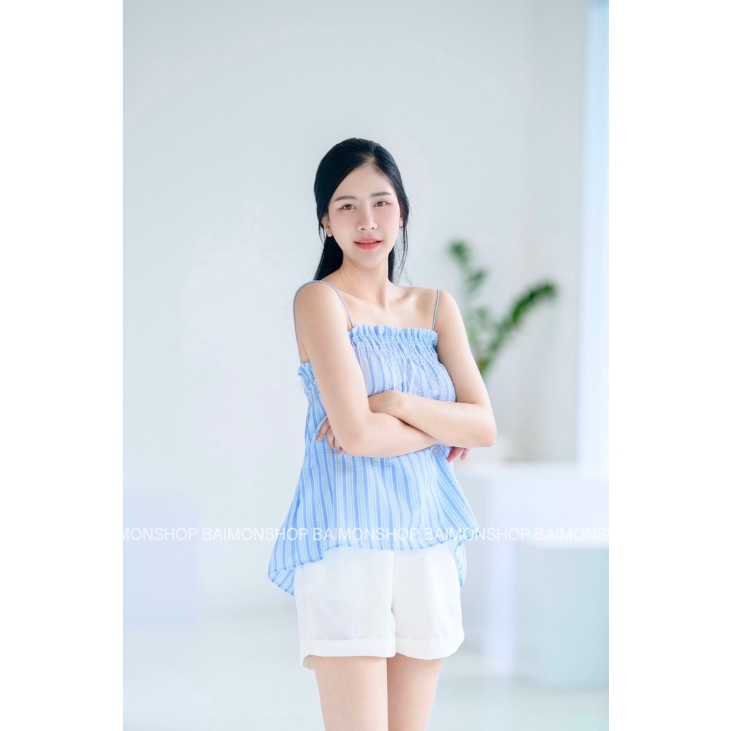 💰 MahahengCloset 💰เสื้อสายเดี่ยว สไลต์เกาหลีลายริ้วเนื้อ ทรงหลวมใส่สบาย สายแฟชั่นสายเซ็กซี่ (สายเดี่ยวริ้วหวาน)