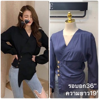 Feminine_Koncept เสื้อคอวี แขนยาว ทรงสูท เฉียง สไตล์เกาหลี