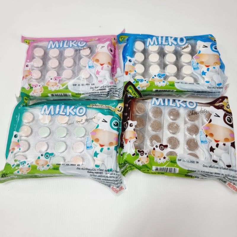 นมอัดเม็ด ตรา milko  บรรจุ 90 เม็ด  รส นม ช็อค สตอ คละสี