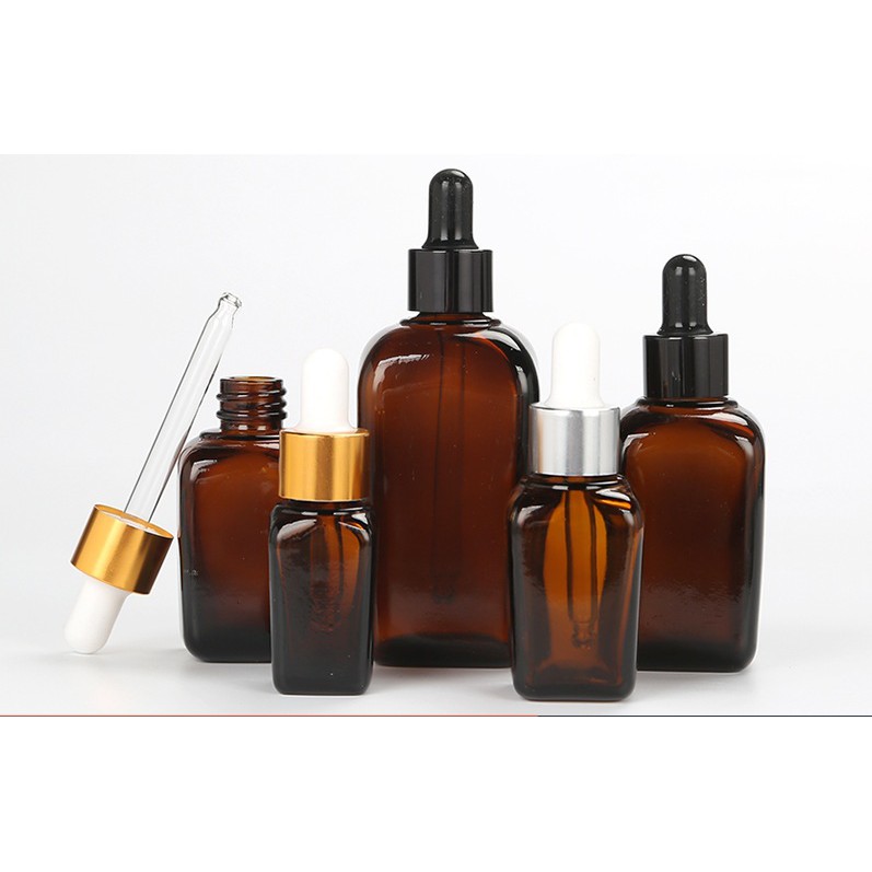 ขวดบรรจุภัณฑ์เครื่องสำอางสำหรับบรรจุ 20ml  ขวดแก้วดรอปเปอร์สีชาสำหรับบรรจุเซรั่มใส่สารสกัดของเหลว cosmetics packaging glass bottle