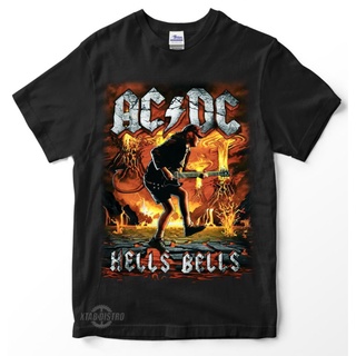 เสื้อยืด พิมพ์ลาย acdc HELLS BELLS Highway to hell back in black kaos band acdc rock n roll สีดํา