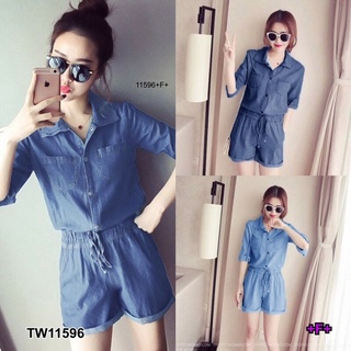 จั้มสูทยีนเทียมขาสั้น MM11596 Denim jumpsuit with short sleeves