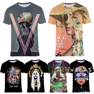 เสื้อยืดแขนสั้นลําลอง พิมพ์ลายนักร้อง Gaga 3 มิติ แฟชั่นฤดูร้อน สําหรับผู้ชาย และผู้หญิง