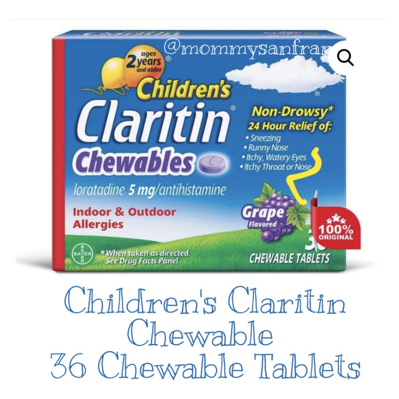 พร้อมส่งที่ไทย Claritin สำหรับเด็ก แบบเคี้ยว รสองุ่น ของแท้ นำเข้าจากอเมริกา