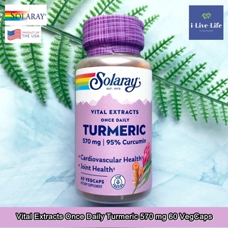 Solaray - Vital Extracts Once Daily Turmeric 570 mg 60 VegCaps สารสกัดจากรากขมิ้น เคอร์คูมิน สุขภาพหัวใจและหลอดเลือด