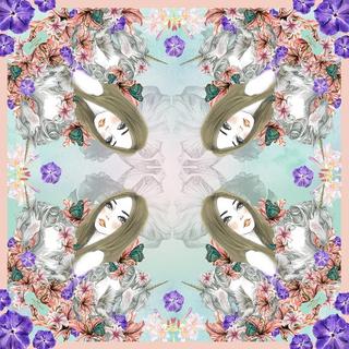 ผ้าพันคอไหมซาตินกำมะหยี่ ลาย Fleur Scarf (OrangeRim) by TARATARN BOUTIQUE