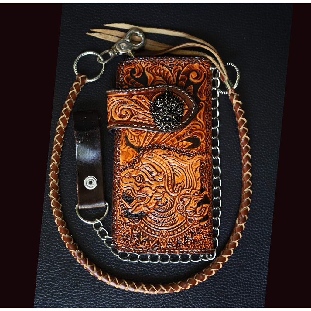 กระเป๋าสตางค์หนังตอกลายรุ่นพรีเมี่ยม แถมโซ่ และสายหนังถัก มีบริการเก็บปลายทาง - รูปที่ 2