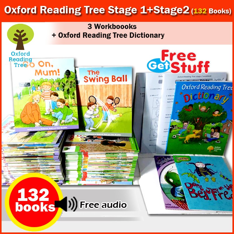 (ได้coinคืน10%) ใหม่ล่าสุด Oxford Reading Tree stage 1 - 2 จำนวน 132 Books + 3 Workbooks+Oxford Dictionary