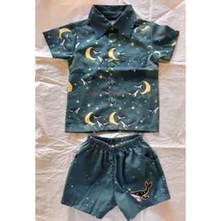 เชิ้ตน้องวาฬ ไซส์ 12-18M ของใหม่  The Starry Sky Whales - 01 Shirt and Shorts Haus &amp; Lyn