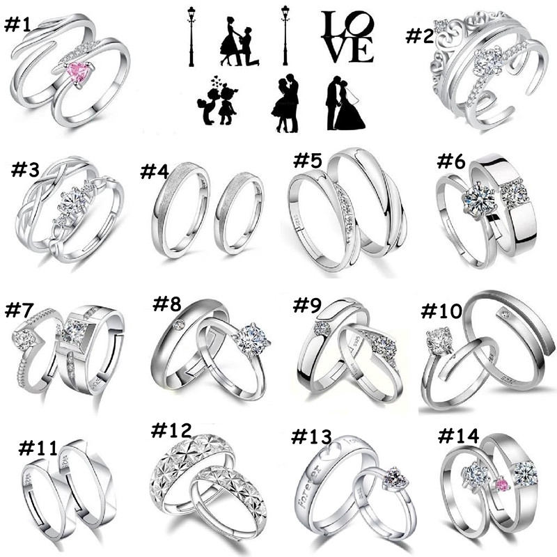 2 ชิ้นแหวนคู่ S925 Silver Man ผู้ชายและผู้หญิงผู้หญิงคนรักแหวน Cincin