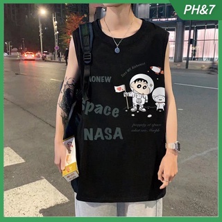 เสื้อยืดแขนกุด พิมพ์ลายการ์ตูน ทรงหลวม แฟชั่นฤดูร้อน สําหรับผู้ชาย