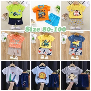 ชุดเด็ก​ เสื้อแขนสั้น+กางเกงขาสั้น​ Size​ 80-100 ผ้าคอตตอน100%