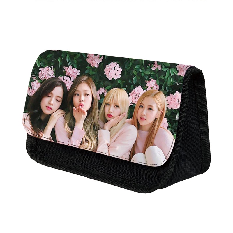 Cool Blackpink กระเป๋าดินสอ โพลีเอสเตอร์ สองชั้น ทรงสามเหลี่ยม ความจุขนาดใหญ่ สไตล์เกาหลี ใหม่