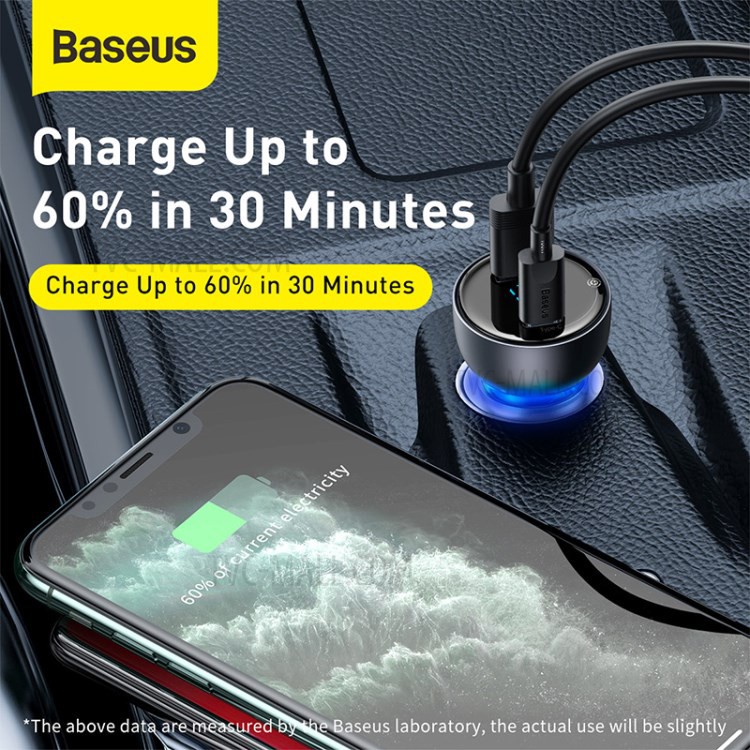 แรง❗ Baseus หัวชาร์จในรถยนต์ 65W USB Type C Fast Quick Car Charger หัวชาร์จไอโฟน ที่ชาร์จในรถ Samsun