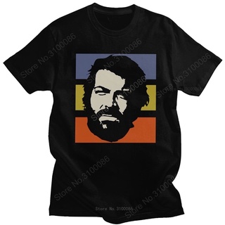 เสื้อยืดผ้าฝ้ายClic Vintage Bud Spencer Tshirt Men Short Sleeves Pure Cotton  Leisure Tshirt Round Neck 80s Terence Hill