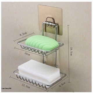 ชั้นวางสบู่สแตนเลสสีเหลียมแบบ  2  ชั้น ไม่ต้องเจาะผนัง สะดวก รับน้ำหนักได้มาก รุ่นสีเหลียม