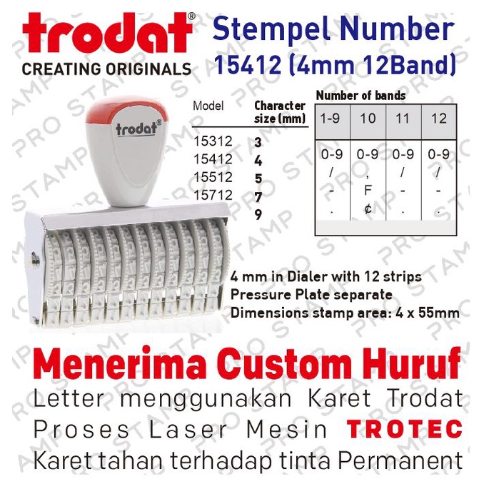 โทรดัท 15412 12 หลัก 4 มม. แสตมป์จํานวนแบบแมนนวล
