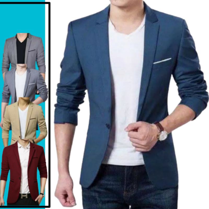 Hitam Mens Blazer Slim Fit Casual สไตล์เกาหลีคุณภาพระดับพรีเมียมสีดําชุดแต่งงานอย่างเป็นทางการ Casua