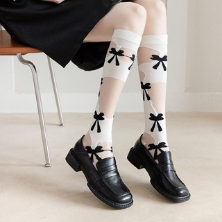 Japanese Fashion Summer Womens Butterfly Socks Thin Bowknot Silk Calf Socks Lolita Socks Trend Knee High Socks Sheer Socks