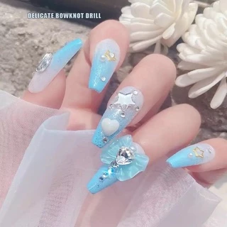 [10ชิ้น] โบหัวใจเพชร โบแต่งเล็บ โบน่ารัก DIY Charms Crystal Bow Knot Nail Art Rhinestones Heart Diamond