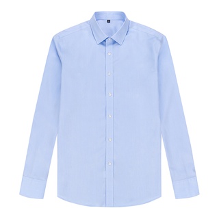 KINGMAN Original business dress shirt mens Light blue, herringbone เสื้อเชิ้ตสั่งตัด เสื้อเชิ้ตแขนยาว เสื้อเชิ้ตคอปก