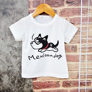 เสื้อยืดเด็ก เสื้อแขนสั้นสำหรับเด็กผู้หญิง Mexican Dog - สีขาว พร้อมกางเกง