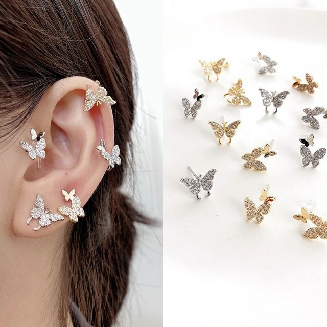 [ มีทั้งเจาะและหนีบ ▪︎ ขายเป็นข้าง 1 ชิ้น ] ต่างหูผีเสื้อ • Butterfly Earrings Cuffs