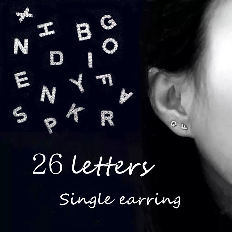1 Single Micro-inlay CZ จดหมายเริ่มต้นตัวอักษร 925 เงินสเตอร์ลิงสตั๊ดต่างหูผู้หญิงสาว