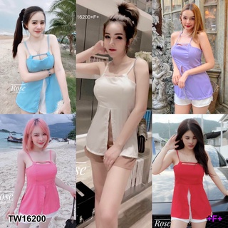 16200 Set 2 ชิ้น ผ้าพื้น สายเดี่ยว +กางเกงขาสั้น Set of 2 pieces, plain cloth, single strap + shorts