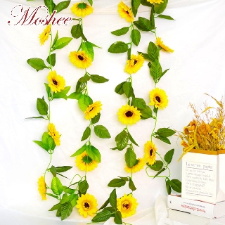 2.5m 12Heads Artificial Silk Rose Lotus Sunflower Flowers Ivy Vine with Green Leaves Home Wedding Decor