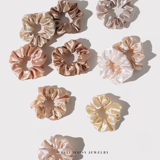 White Daisy ยางรัดผมผ้าซาติน โทนชมพู Plain Satin Scrunchie#WD048