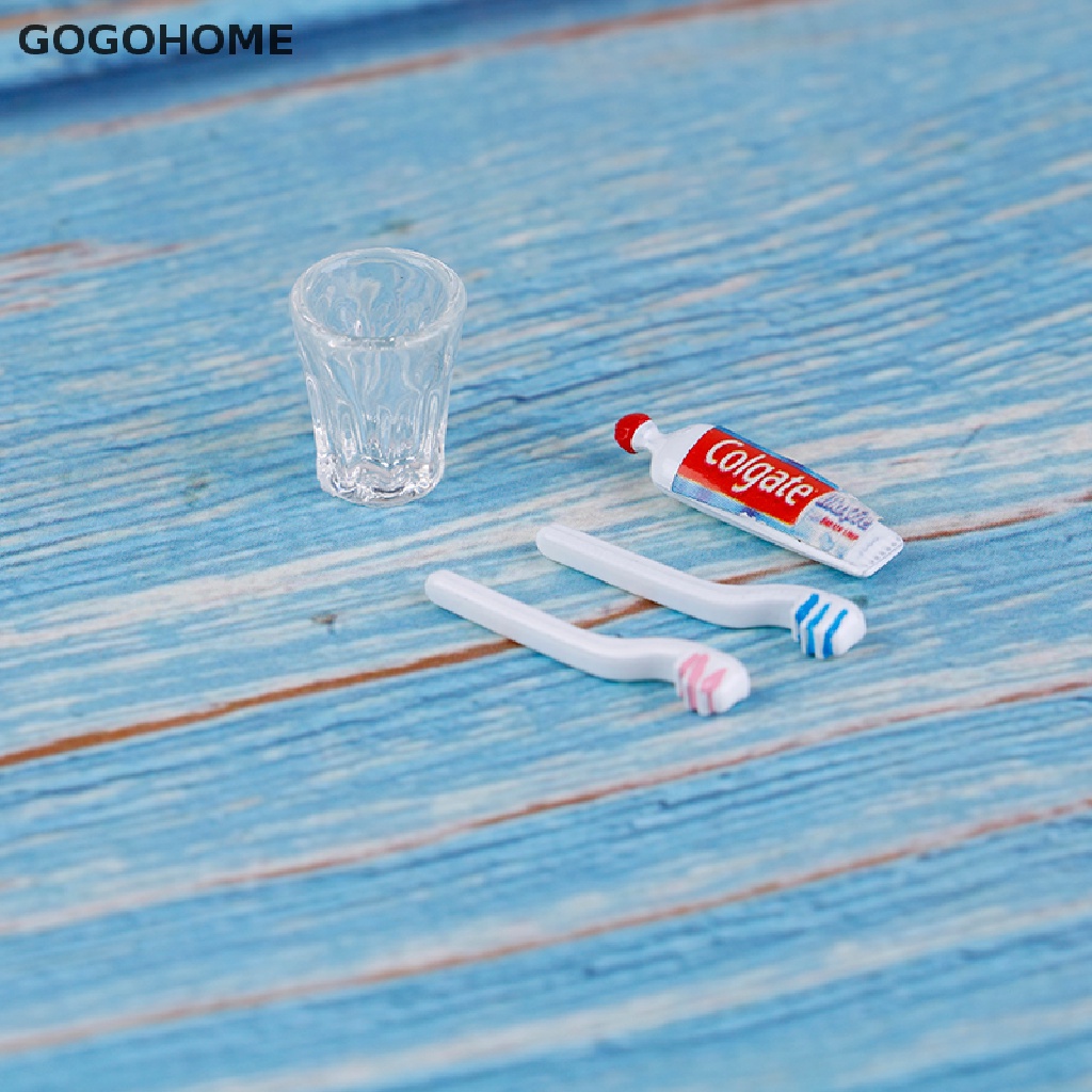 Gogo 4 ชิ้น / เซต 1:12 ตุ๊กตาจิ๋วยาสีฟันแปรงสีฟันถ้วยของเล่นครัว