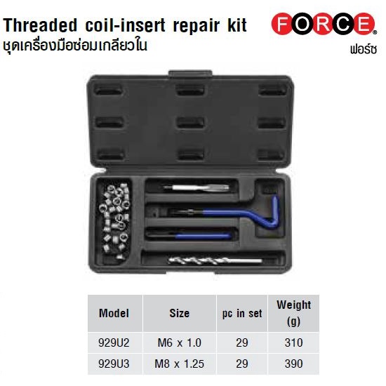 FORCE 929U2,929U3 ชุดเครื่องมือซ่อมเกลียวใน
