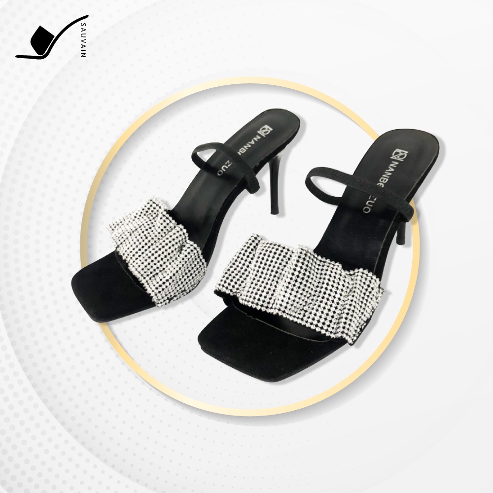 รองเท้าส้นสูง 7cmจับจีบ ระดับพลอย ทรงหัวเหลี่ยมสายคาด พร้อมจัดส่ง รองเท้าส้นเข็ม 2สี Alexander Wang