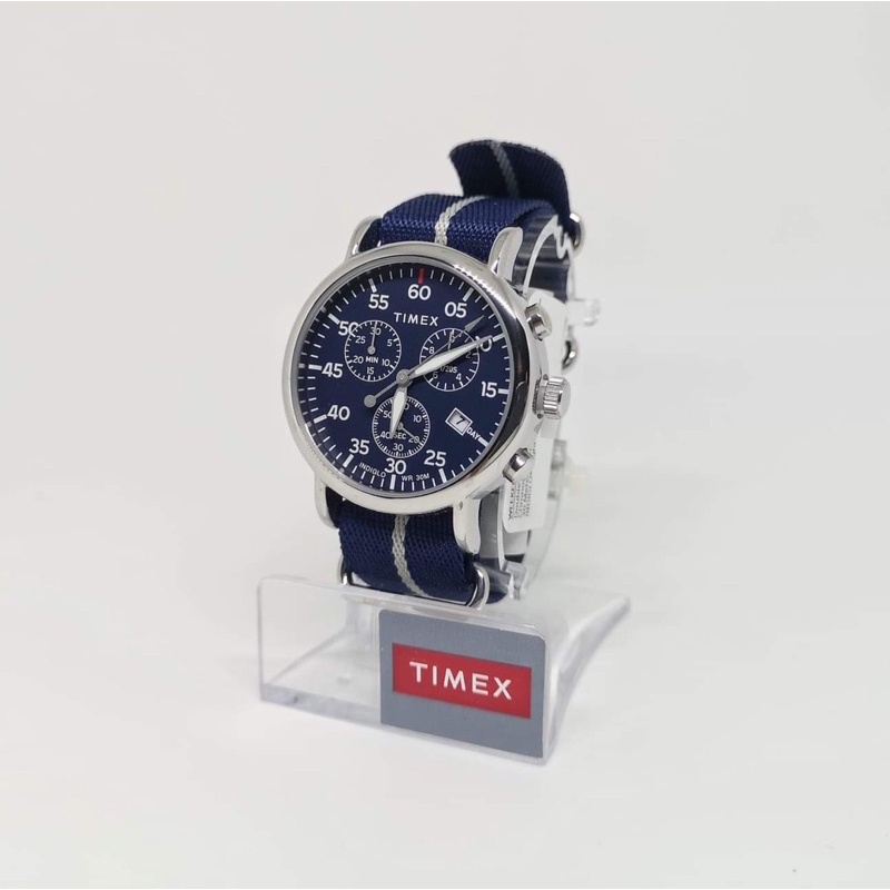 Timex Men's Weekender Quartz Chrono Silver Tone Brass/Blue Nylon Watch TW2T73800