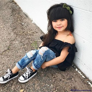 Innocence- ชุดเสื้อเปิดไหล่ กางเกงยีน กางเกงขายาว สําหรับเด็กผู้หญิง วัยหัดเดิน