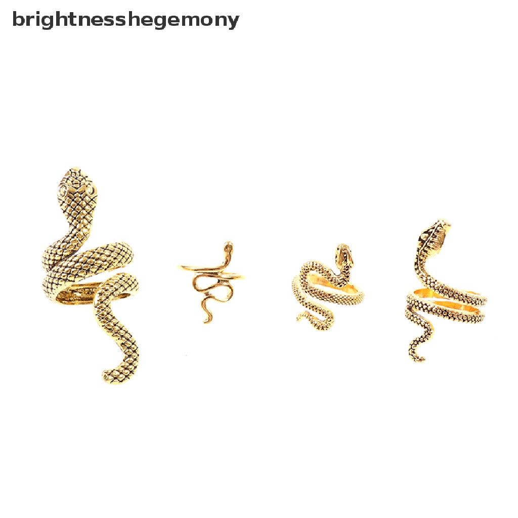 BGTH 4Pcs/set Vintage Snake Shape Rings Women Men Gothic Finger Ring Sets Jewelry Vary #6