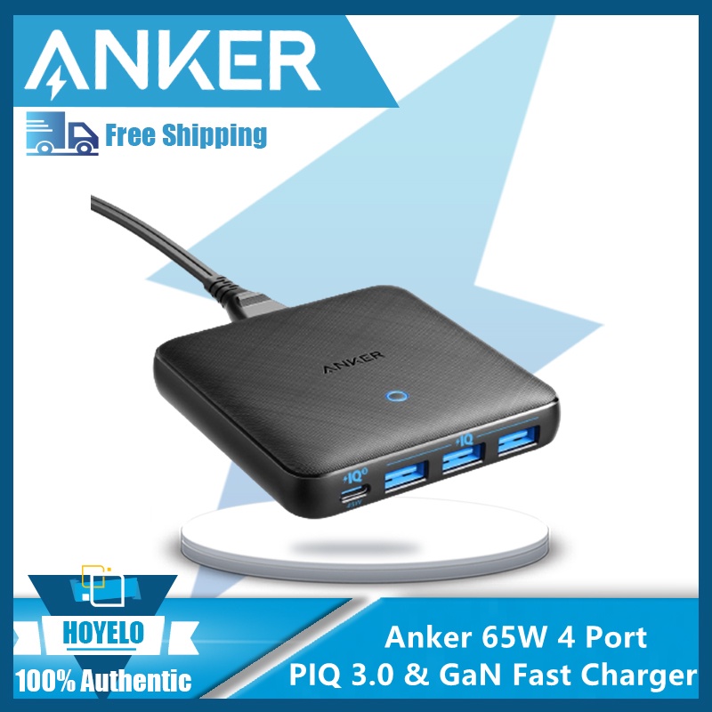 Anker 65W 4 พอร์ต PIQ 3.0 &amp; GaN อะแดปเตอร์ชาร์จเร็ว PowerPort Atom III Slim Wall Charger พร้อมพอร์ต USB C 45W สําหรับ MacBook USB C แล็ปท็อป iPad Pro iPhone Galaxy Pixel และ Mor