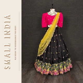 {**ส่งฟรี**} SMALL INDIA 🌷 Organza Silk Embroidery Work (ชุดเซ็ทเสื้อกระโปรง) 🌷 Lehenga Choli Set